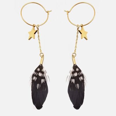 Boucles d'oreilles - Boucles d'oreilles Acier Inoxydable Plume et Etoile - 8809