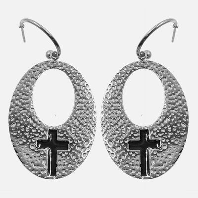 Boucles d'oreilles - Boucles d'oreilles Acier Inoxydable Ovale Croix - 16010