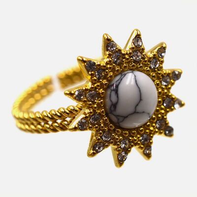 Bagues - Bague Acier Inoxydable Soleil Strass et Pierre Centrale - 16255