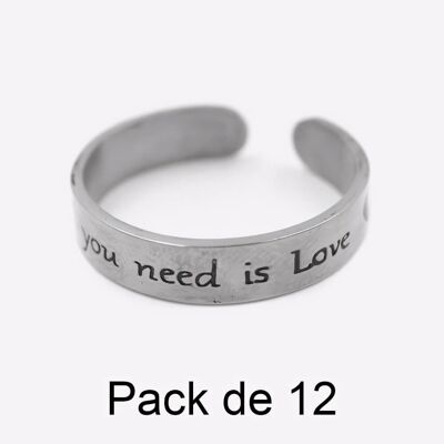 Bagues - Pack de 12 Bagues en Acier Inoxydable Message You Need is Love - 17622