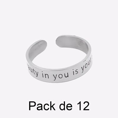 Bagues - Pack de 12 Bagues en Acier Inoxydable Message Beauty is Your - 17623