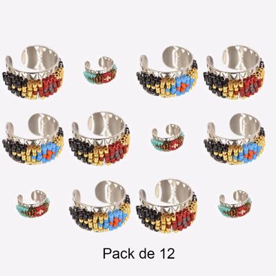 Bagues - Pack de 12 Bagues en Acier Inoxydable Multiples Perles Losange - 17630
