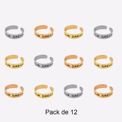 Bagues - Pack de 12 Bagues en Acier Inoxydable Message Your Dream - 17633