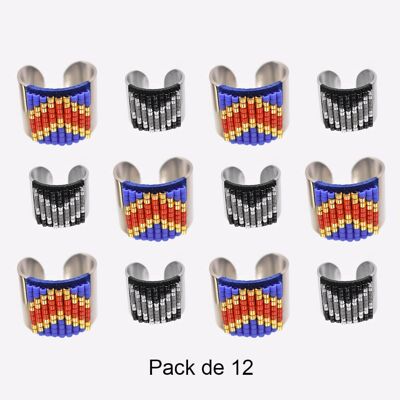 Bagues - Pack de 12 Bagues en Acier Inoxydable Multiples Perles - 17638