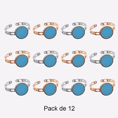 Bagues - Pack de 12 Bagues en Acier Inoxydable Cercle Turquoise - 17640
