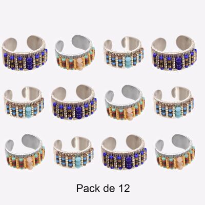 Bagues - Pack de 12 Bagues en Acier Inoxydable Multiples Perles - 17642