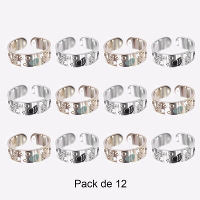 Bagues - Pack de 12 Bagues en Acier Inoxydable Multiples Coeur - 17651