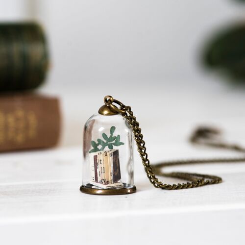 Paper library necklace, handmade miniature book pendant