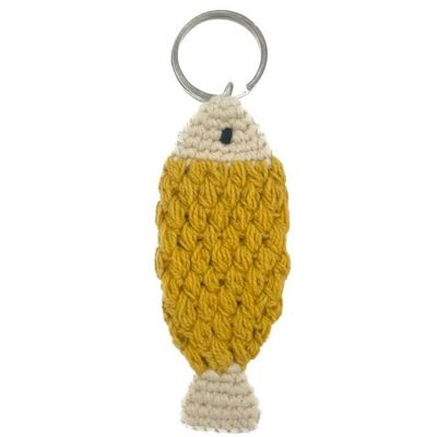 sustainable fish keychain yellow - organic cotton - handmade in Nepal - bag hanger - crochet fish keychain