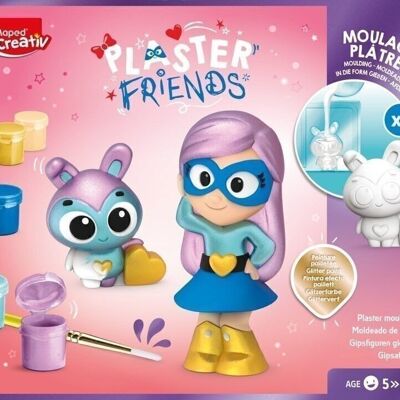 CREATIVE KIT FOR CHILDREN - PLASTER MOLDING - 2 SUPER HEROINE FIGURES - WITH METALLIC PAINT