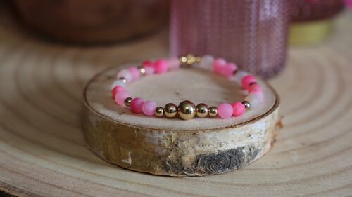 Bracelet dame  en pierre d'Agate rose mat et en Hématite