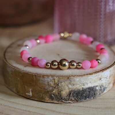 Ladies bracelet in matte pink Agate stone and Hematite