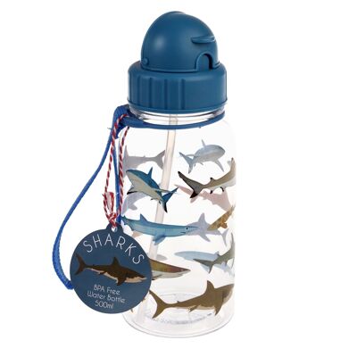 Botella de agua infantil con pajita 500ml - Tiburones