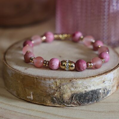 Ladies bracelet in Rhodochrosite stone and Watermelon stone