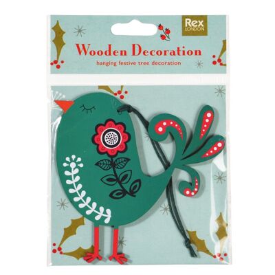 Green wooden bird christmas decoration