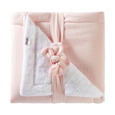 Double gauze & microfiber plush blanket Mix & Match blush pink