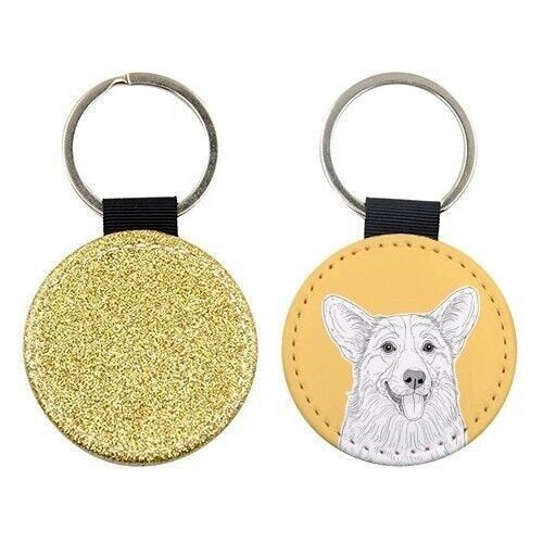 KEYRINGS, CUTE CORGI DOG PORTRAIT (CUSTARD YELLOW BACKGROUND) BY ADAM REGESTER