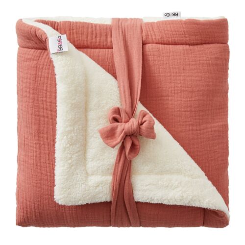 Mix & Match marsala double gauze & microfiber plush blanket