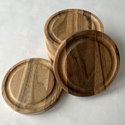 Lot de 6 sous-verres en bois de frêne ou en bois de noyer