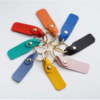 Porte-clés simple en cuir PU de couleur unie