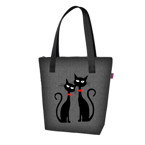 Black Cats Shoulder Bag In Canvas Vivà Line Bertoni