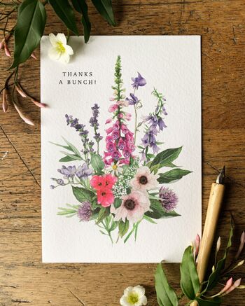 Merci une carte de voeux aquarelle florale Bunch 1