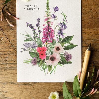 Merci une carte de voeux aquarelle florale Bunch
