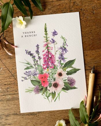Merci une carte de voeux aquarelle florale Bunch 3