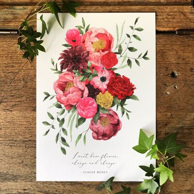 Ich muss Blumen Aquarell Illustration Kunstdruck haben