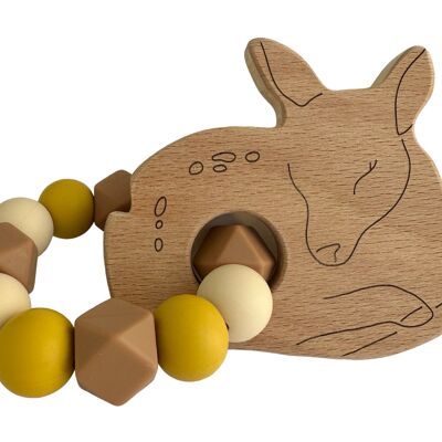 Wooden and silicone rattle for babies - doe