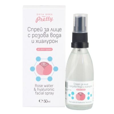 Spray viso all'acqua di rose e acido ialuronico – 50 ml