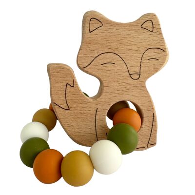 Wood and silicone rattle for babies - fox