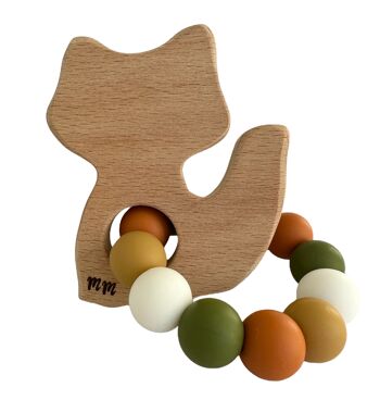 Hochet bois et silicone pour bébé - renard 4