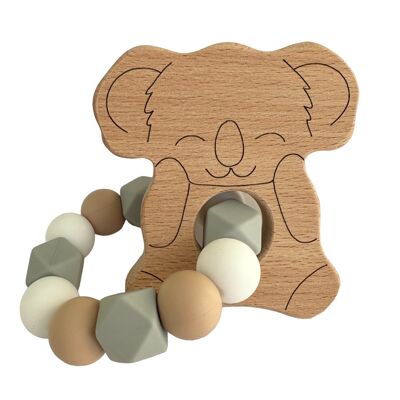 Wooden and silicone rattle for babies - koala