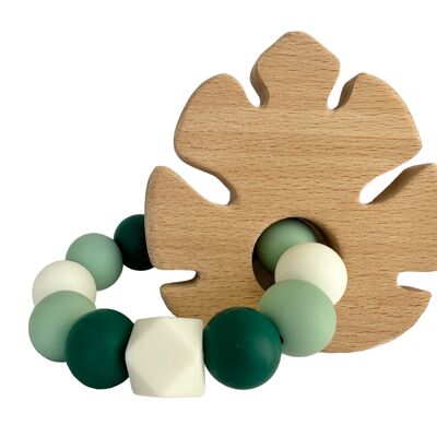 Baby rattle wood and silicone - leaf