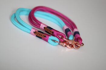 Ensemble "rose-turquoise" avec laisse et collier - laisse simple avec dragonne 1,5m - avec porte-nom 2