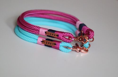 Halsband „pink-türkis“ - Mit Namensschild