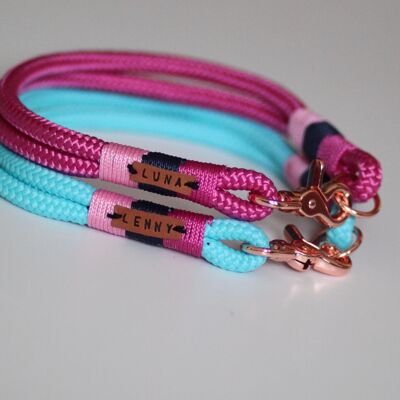 Collier "rose-turquoise" - Avec porte-nom