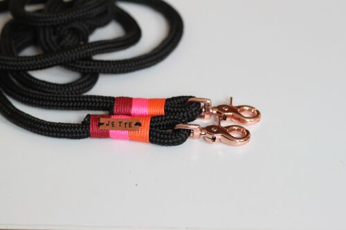 Leine "schwarz-pink" - Einfache Leine mit Handschlaufe 1.5m lang - Mit Namensschild
