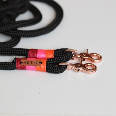 Guinzaglio "nero-rosa" - guinzaglio semplice con cinturino da polso lungo 1,5 m - con targhetta portanome