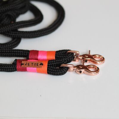 Leash "black-pink" - 2-way adjustable leash 2m long - with name tag