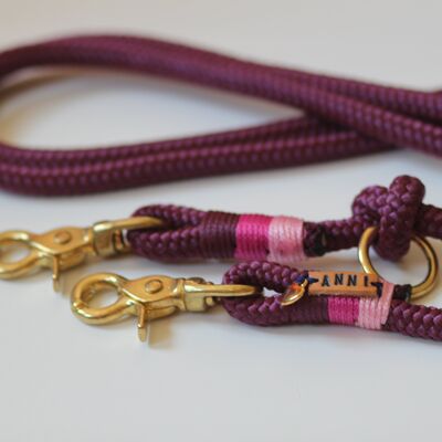 Leash "girly-bordeaux" - simple leash with hand strap 1.5m long - without name tag
