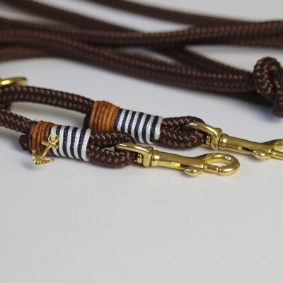 Leash "brown-maritime" - simple leash with hand strap 1.5m long - without name tag