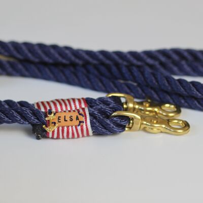 Leash "blue-red-maritime" - simple leash with hand strap 1.5m long - with name tag