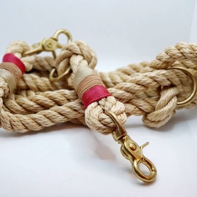 Leash "natural red" - simple leash with hand strap 1.5m long - with name tag