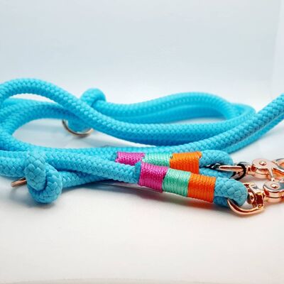 Leash "turquoise-colored" - simple leash with hand strap 1.5m long - with name tag