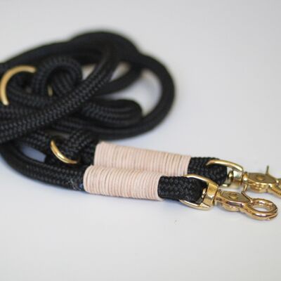 Leash "leather-black" - 2-way adjustable leash 2m long - without name tag