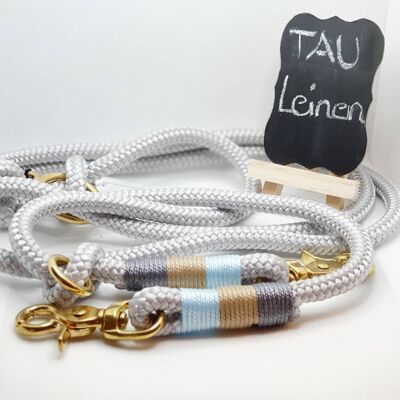 Leash "silver-beige" - 2-way adjustable leash 2m long - with name tag