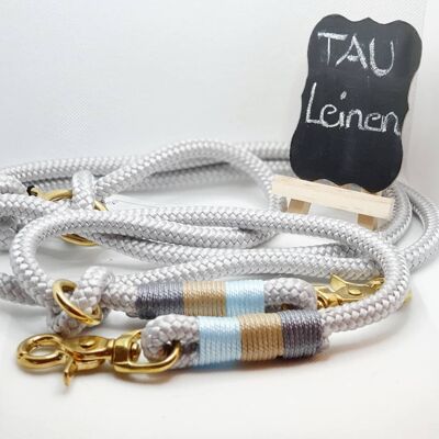 Leash "silver-beige" - 3-way adjustable leash 2.5m long - with name tag