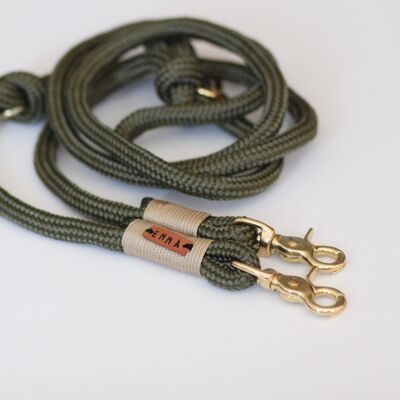 Leash "olive-beige" - 2-way adjustable leash 2m long - with name tag